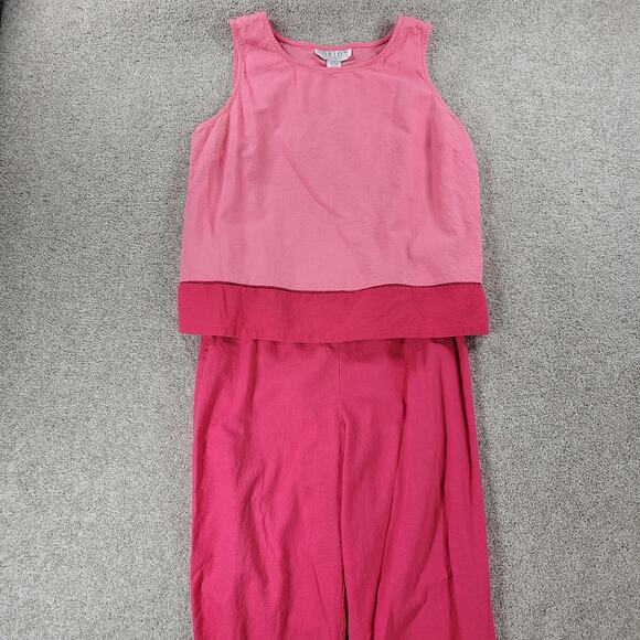VTG Norton Studio Linen Tank Pant Set Womens Petite XL Pink Capri Resortwear - Picture 8 of 16